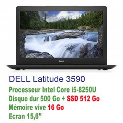 DELL Latitude 3590 - 15" - Intel Core i5-8250U - SSD 512 Go + disque dur 500 Go - 16 Go
