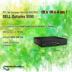DELL Optiplex 5090 format MICRO - Intel PENTIUM GOLD G6405T 3.5Ghz - SSD 256 Go - mémoire vive 16 Go