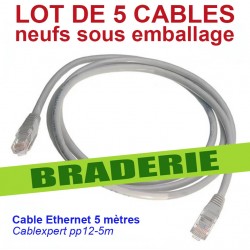 LOT de 10 câbles réseau Ethernet RJ45 longueur 5 mètres Cat. 5e NEUFS !